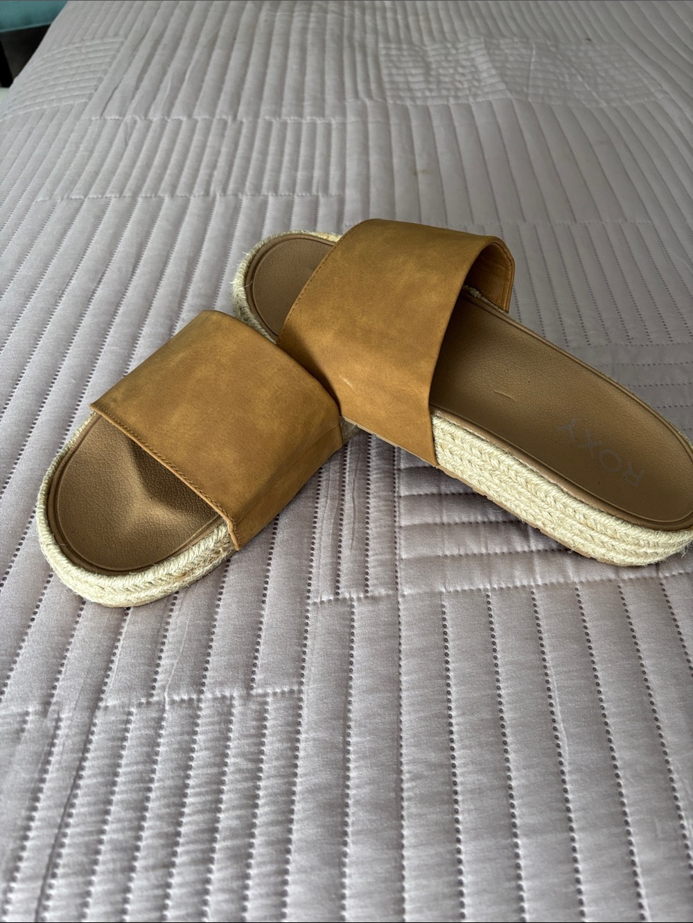 Roxy Women's Slide Sandals in Tan Suede with Espadrille Sole